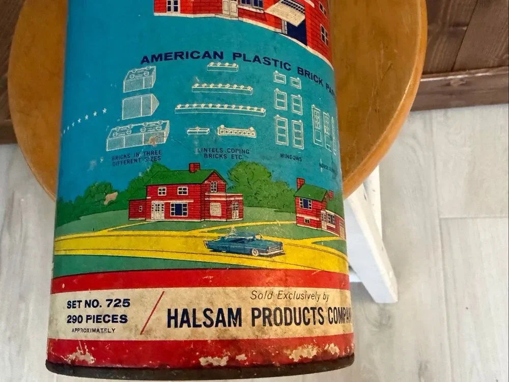 Vintage Halsam American Plastic Bricks Complete Building Set Original Tube (9256